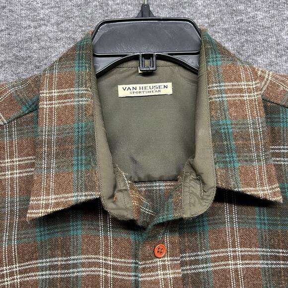 VINTAGE Van Heusen Shirt GRAY Plaid Flannel Winterweights Button Up Men XL - Picture 2 of 6
